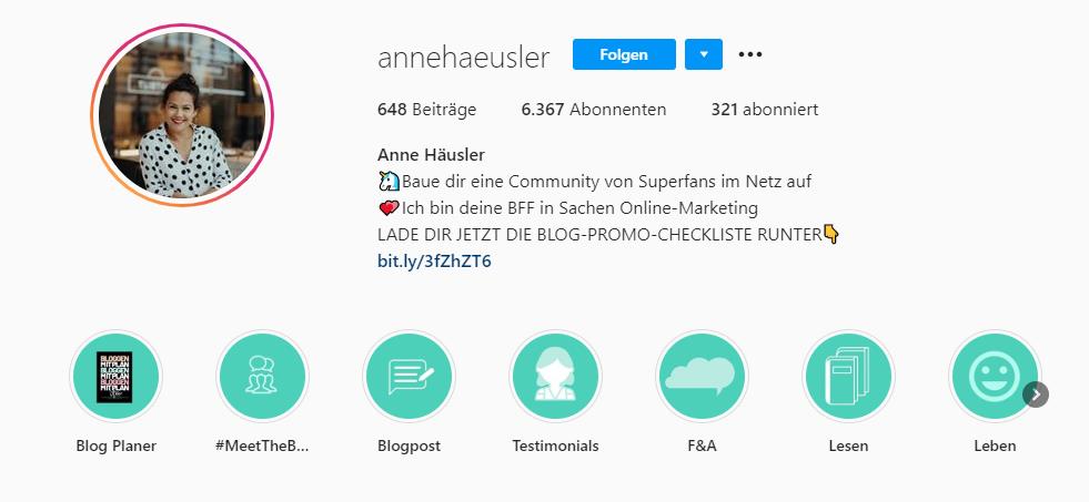 screen highlights annehaeusler - Instagram für Dein Unternehmen