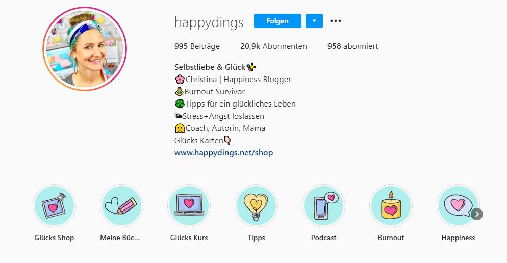 screen highlights happydings - Instagram für Dein Unternehmen