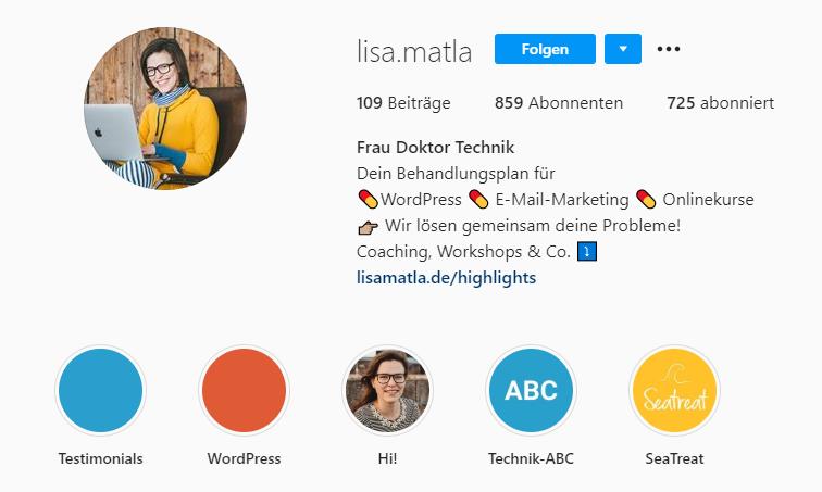 screen highlights lisamatla - Instagram für Dein Unternehmen